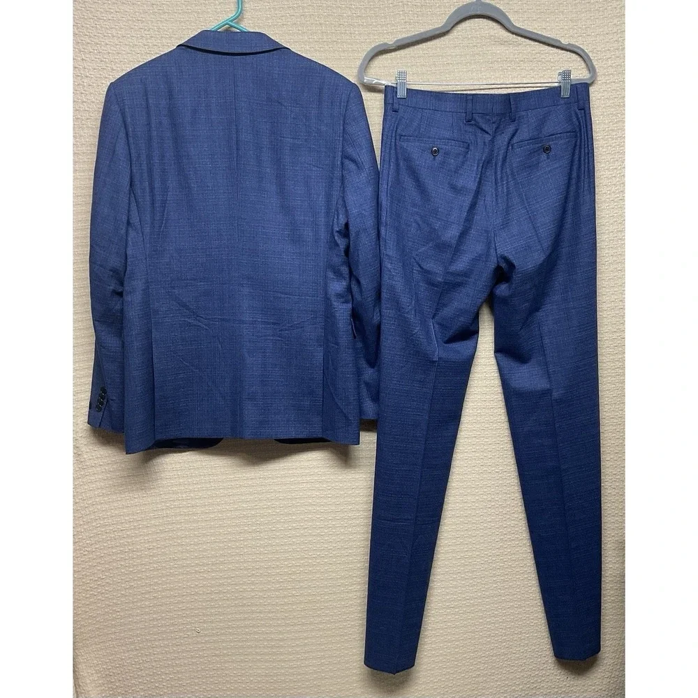 John Varvatos Men's Blue Wool Bedford Slim Fit 2PC Jacket Pants Suit Size 36R/30
